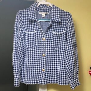 Max Studio Blue and White Gingham Button-Front Shirt Jacket